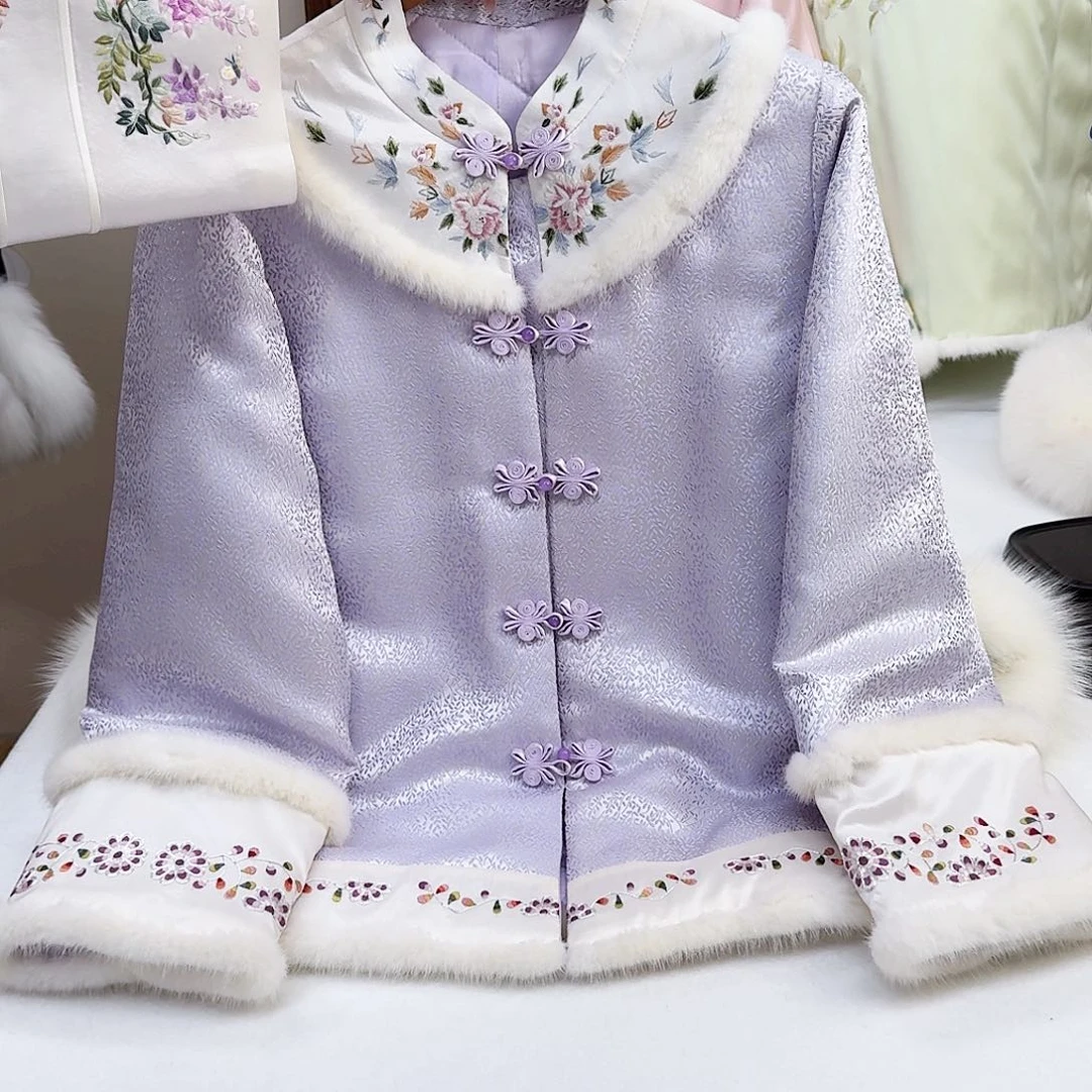 织绣真丝紫色对襟 冬款