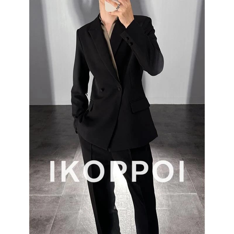 IKOPPOI莱德的搭配孔维吴磊同款撞色领子休闲西服套装男痞帅两件