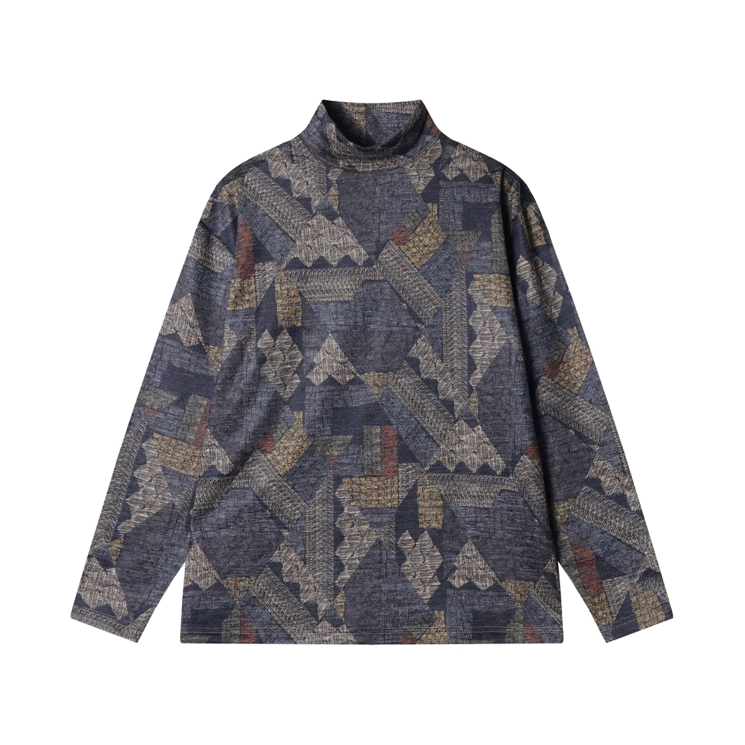 秋冬新款男士半高领套头民族风创意设计款长袖日系风格低调T2065