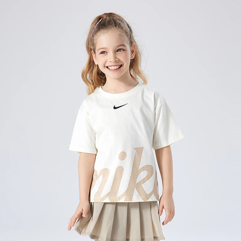 Nike耐克儿童童装夏季女童小童简约时尚大LOGO短袖T恤NKG-KT-M473