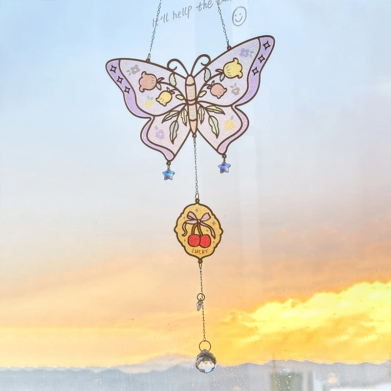 阿楹 艺术空中平衡吊顶装饰太阳光捕手蝴蝶风铃儿童房阳台墙挂件