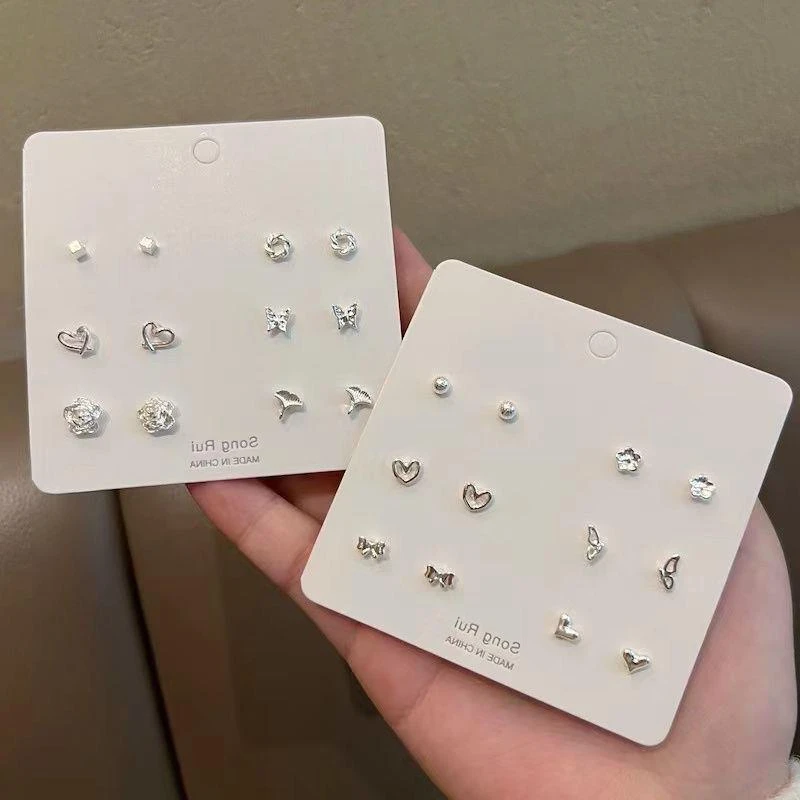 新款养耳洞个性银小耳钉几何简约耳骨钉防过敏冷淡风设计感耳饰