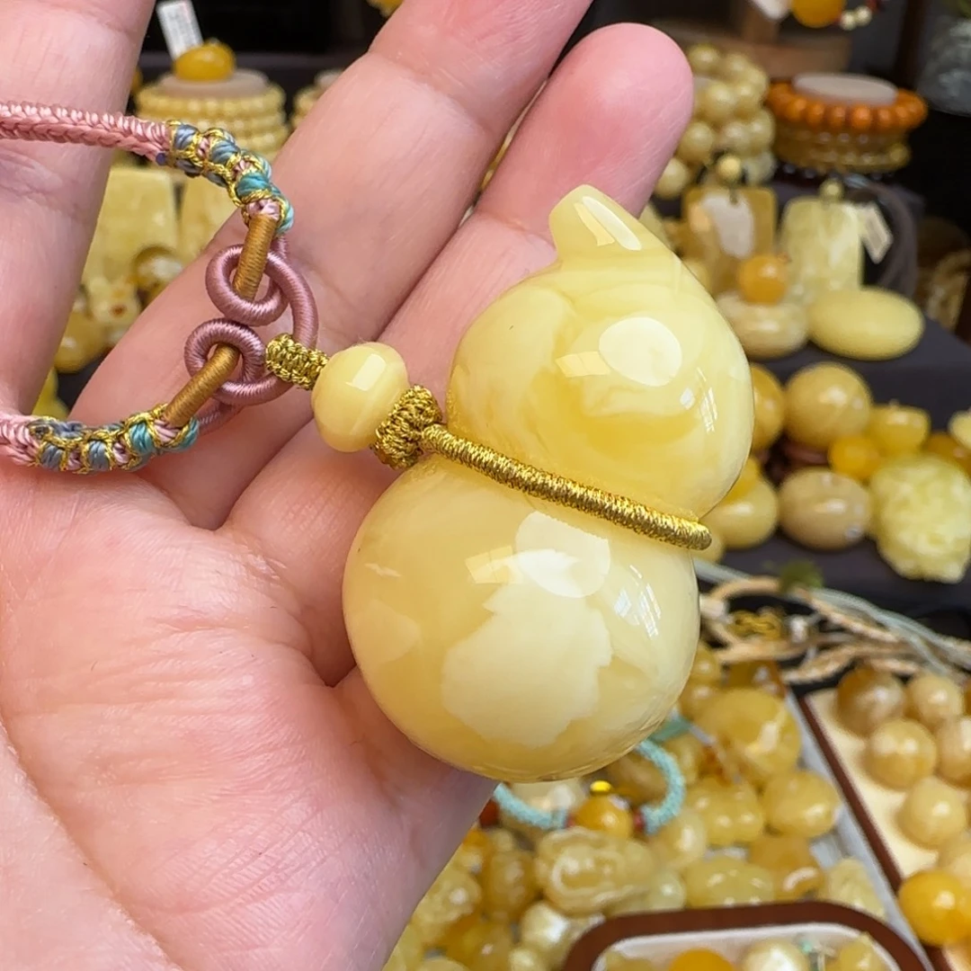 琥珀未镶嵌套链天然蜜蜡葫芦吊坠