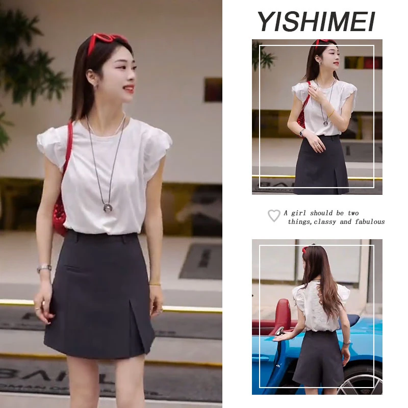 今年流行两件套2025新款韩系百搭设计感后背镂空短袖T恤短裙套装