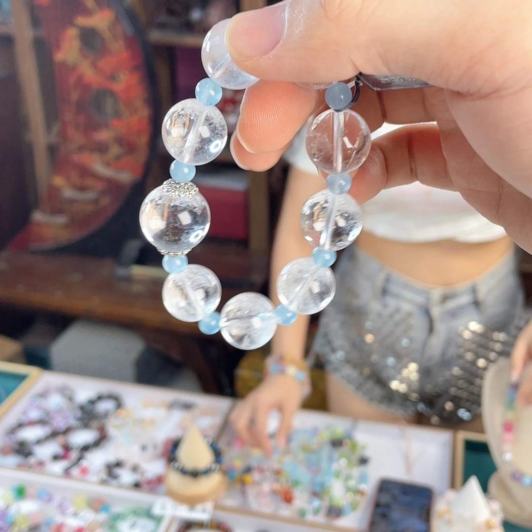 水晶手链银S925镀金镶嵌