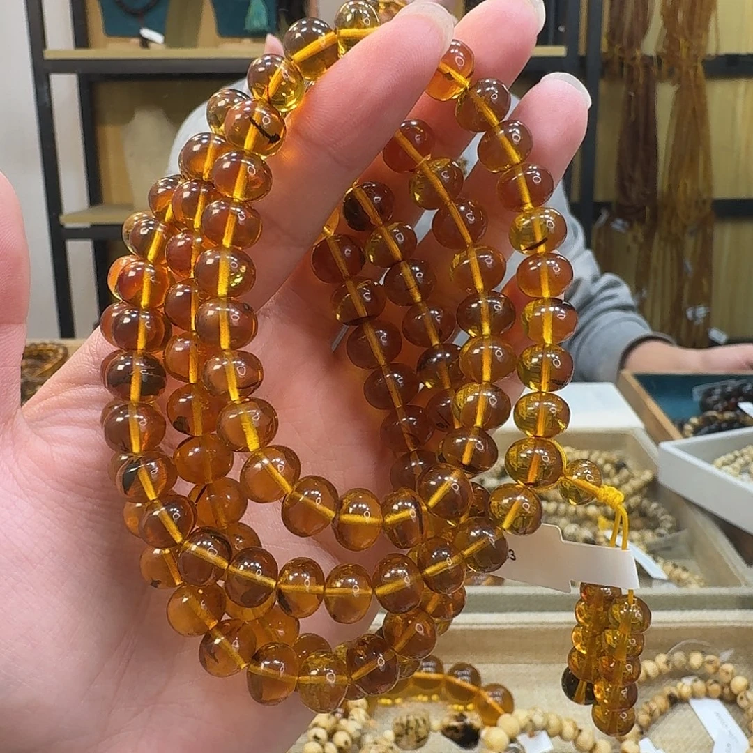 琥珀未镶嵌裸石抚顺琥珀9mm豆油黄108