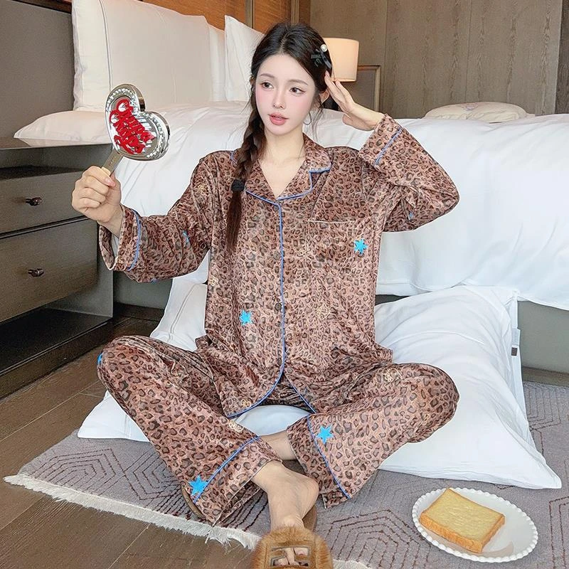 豹纹睡衣女金丝绒春秋冬季长袖性感纯欲轻奢ins风开衫保暖家居服