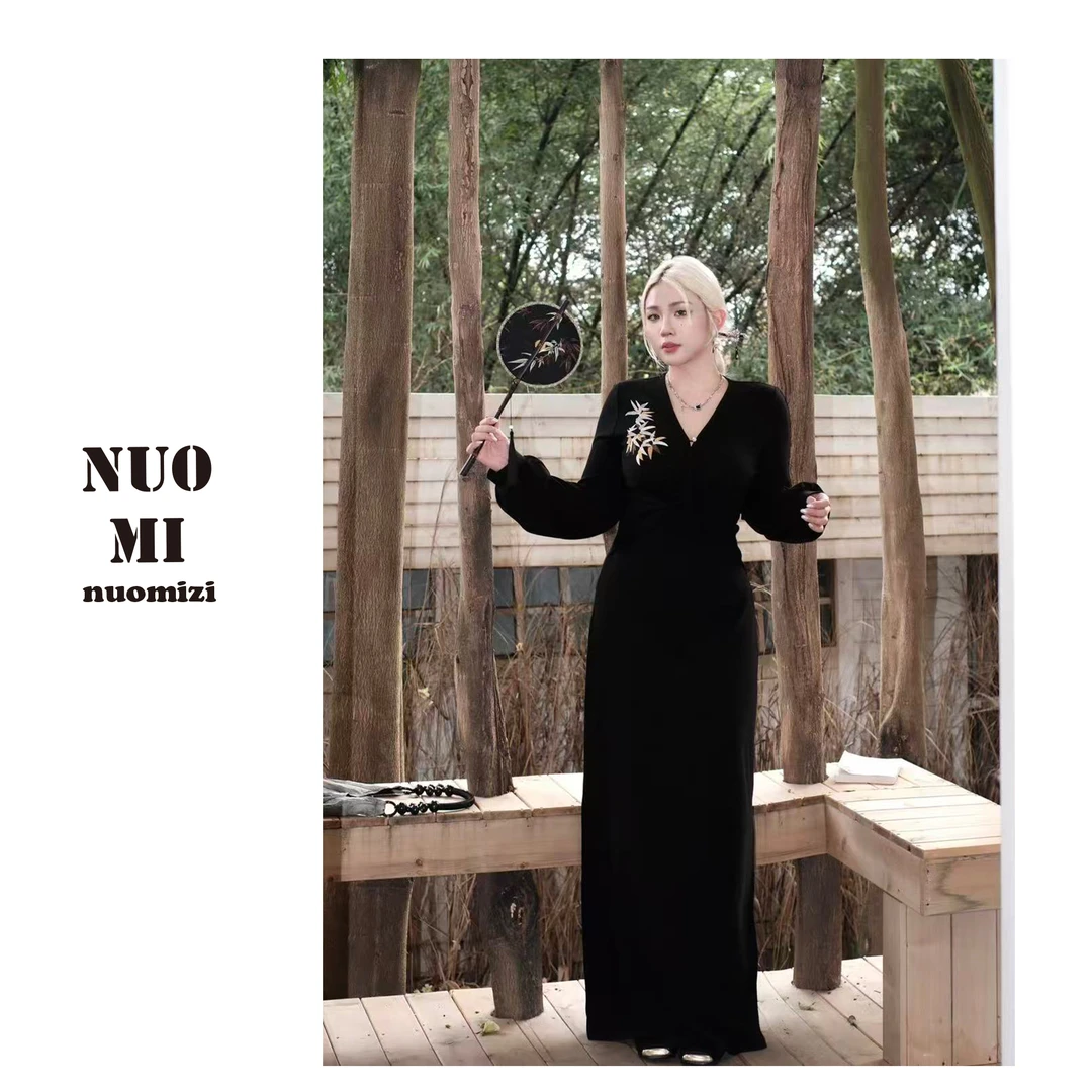 ZOZ糯米子[墨染千秋]新中式国风改良旗袍显瘦收腰印花百搭连衣裙