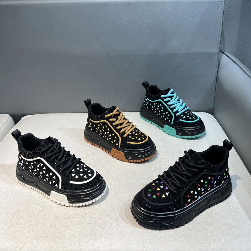 闪光烫钻增高厚底鞋时尚轻奢舒适百搭小众个性男士潮流休闲鞋秋冬