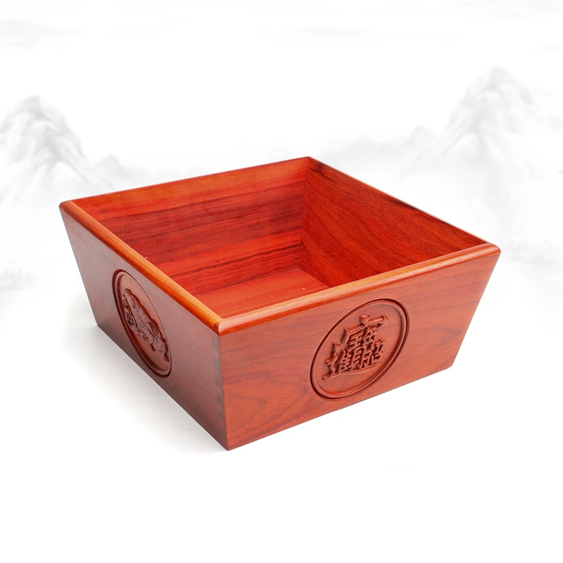 HHL实木32公分四面雕刻米斗收纳盒