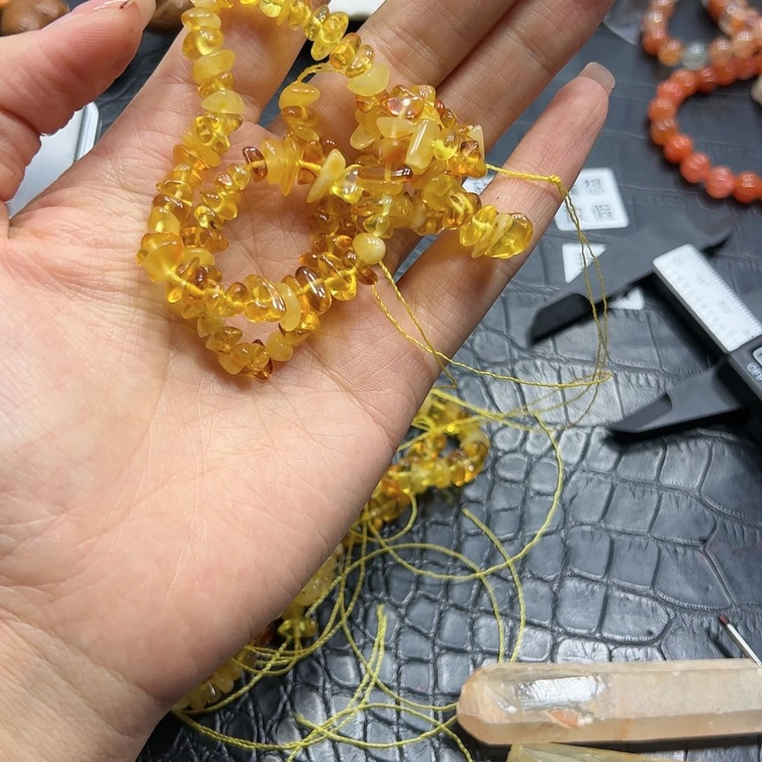 银S925镶嵌手链烟晶蜜蜡半成品