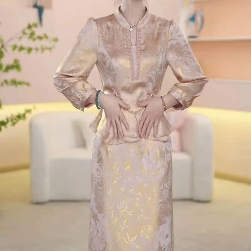 A388【上衣+半身裙】2025早秋新款时尚气质高端轻奢女人味套装裙