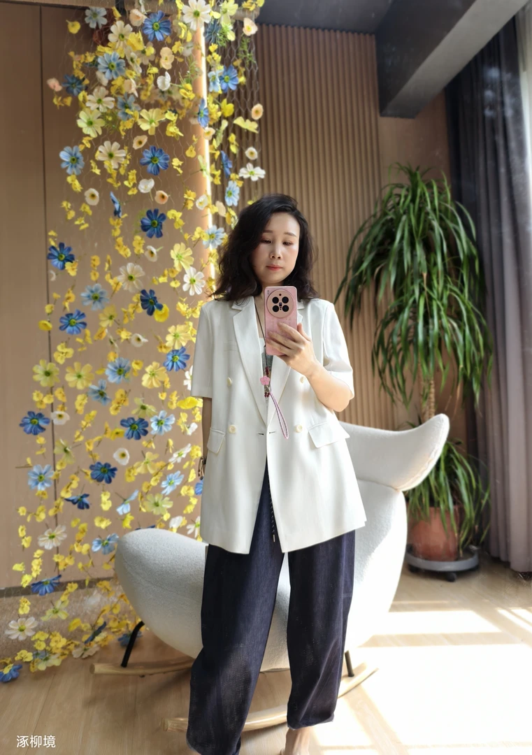 西装贝母扣宽松型短袖H001