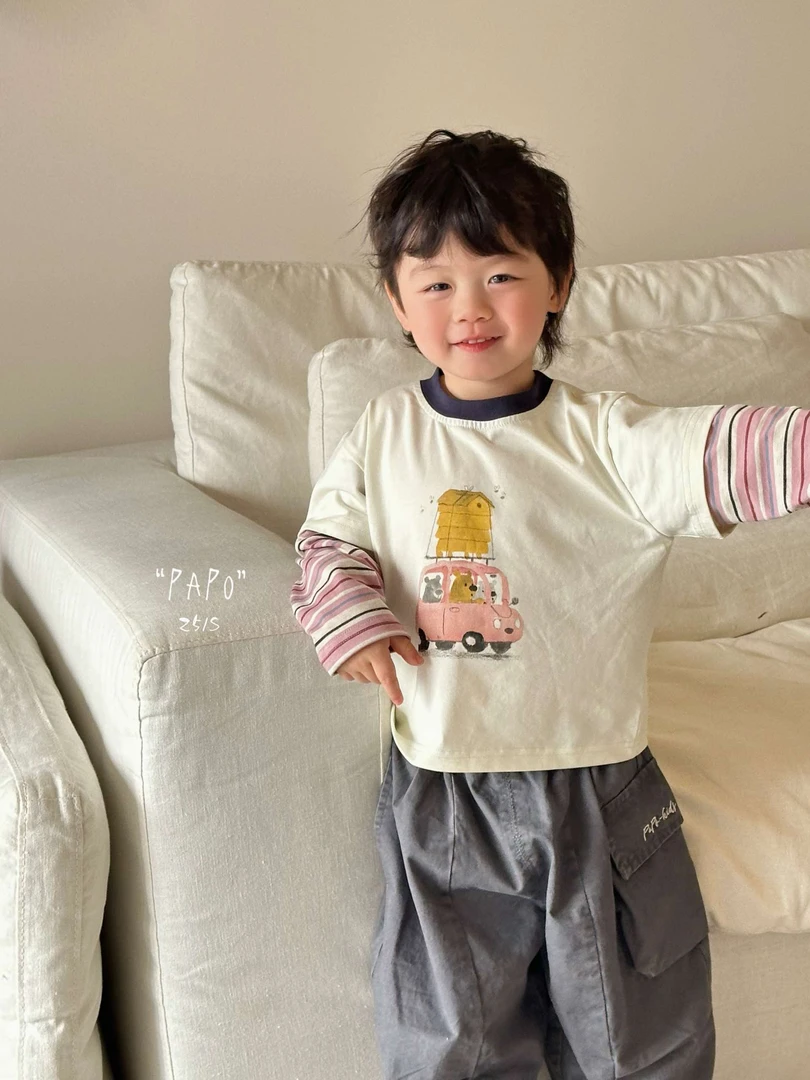 【papo  8032】2025年春款男童时尚百搭长袖T恤