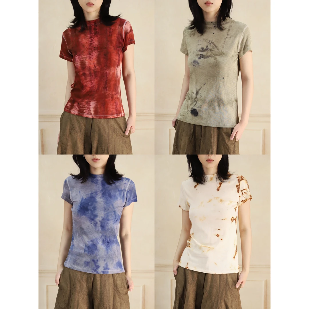 凡人岛· 植物染新中式甜辣T恤设计感甜辣风短款短袖上衣