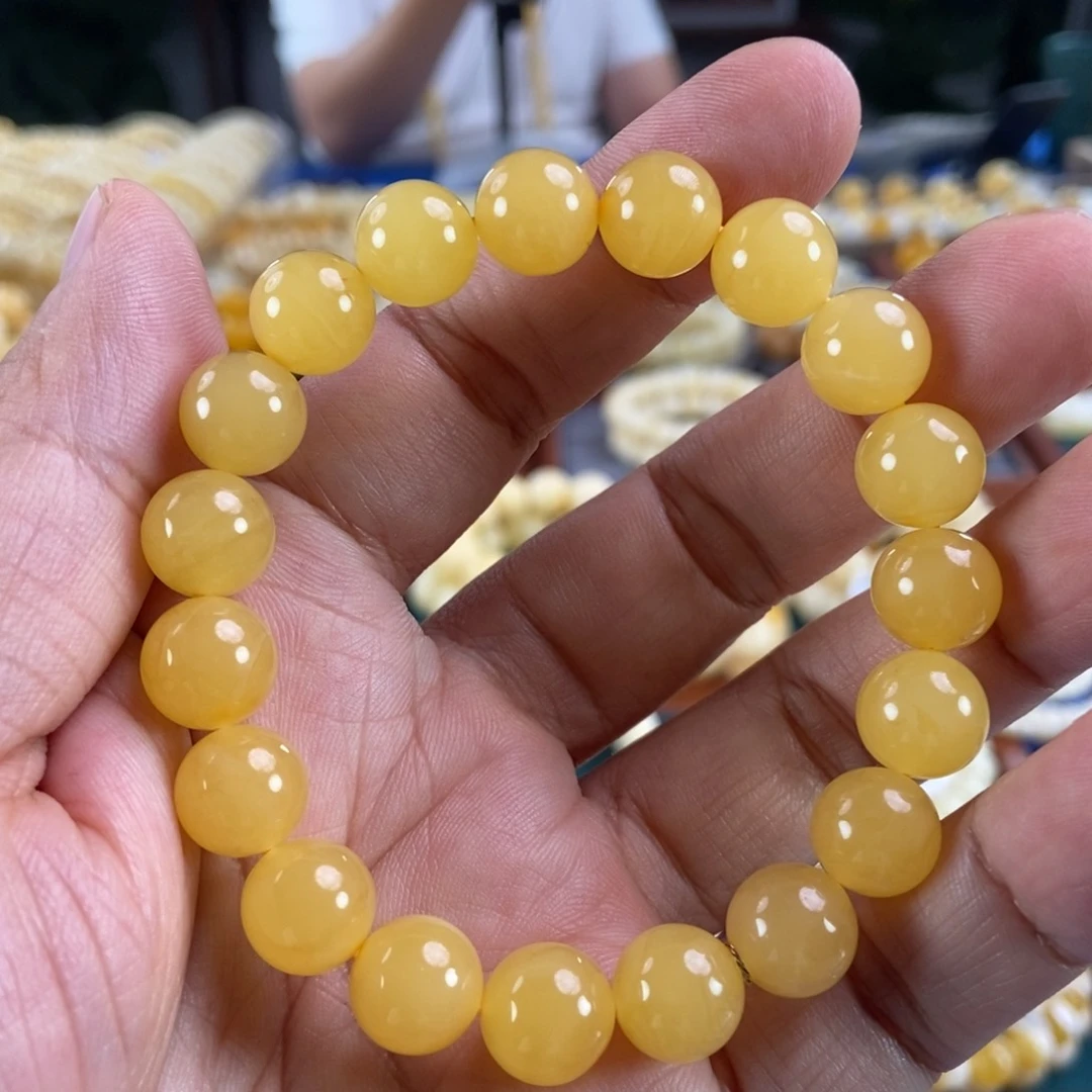 未镶嵌琥珀裸石11+鸡油黄蜜蜡手串14.17
