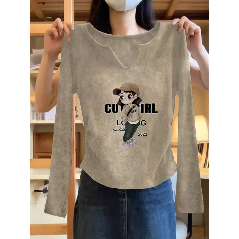 欧货v领长袖t恤女春秋冬季2025新款洋气修身高级内搭打底衫上衣潮