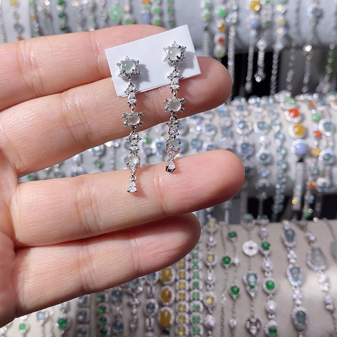 翡翠银S925镶嵌耳饰