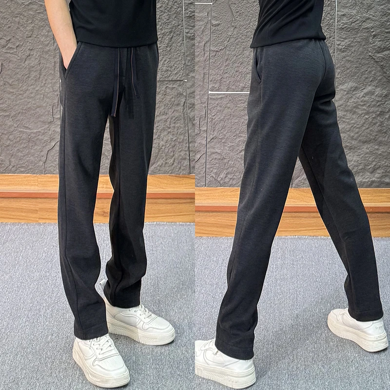 新款简约微阔卫裤潮流百搭纯色时尚直筒裤欧货高档休闲裤男士秋冬