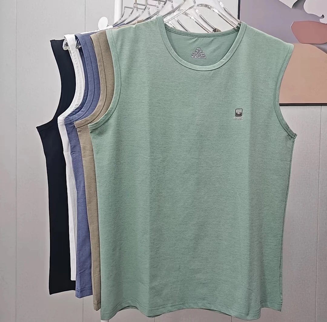 夏季迪桑棉大码男士宽松无袖T恤男薄款夏纯色宽松背心