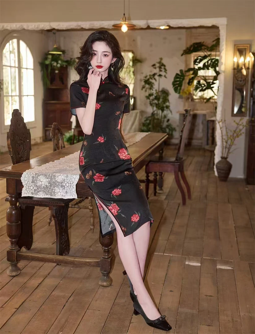 【红玫瑰】中国风旗袍气质修身显瘦优雅中长款时尚旗袍A28