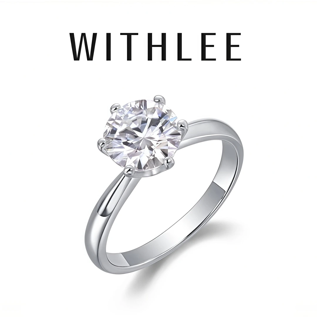 925银莫桑石戒指 经典六爪款S925银银戒莫桑钻戒指时尚轻奢气质