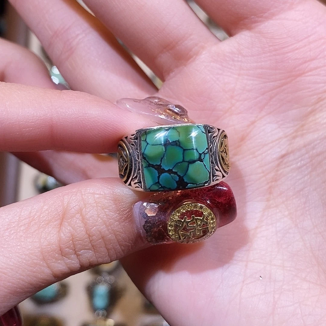 绿松石戒指银S925镶嵌越*戒指