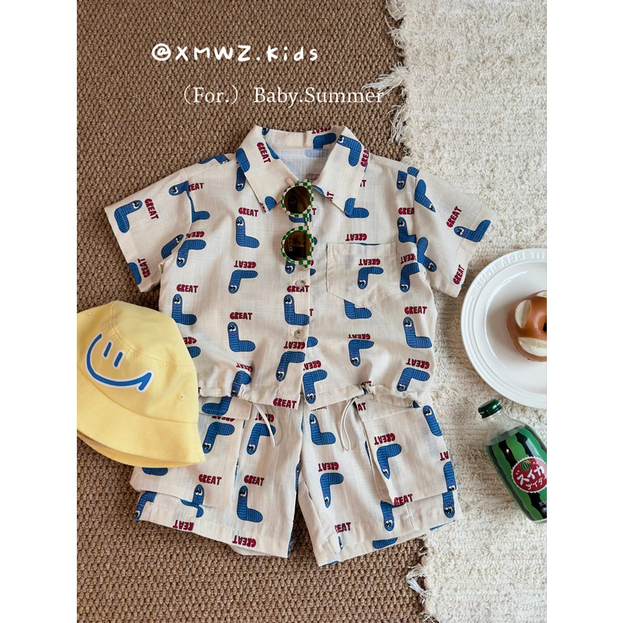 童装男童套装夏装2025新款帅气宝宝短袖衬衫小童短裤夏季薄款儿童