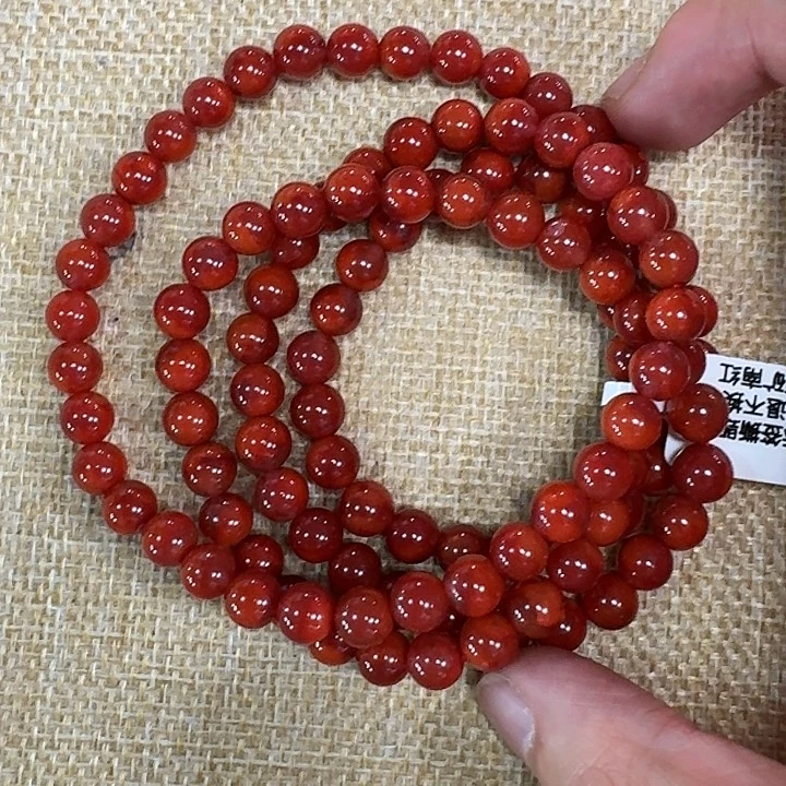 南红玛瑙未镶嵌手链项链多圈原矿牛血红7