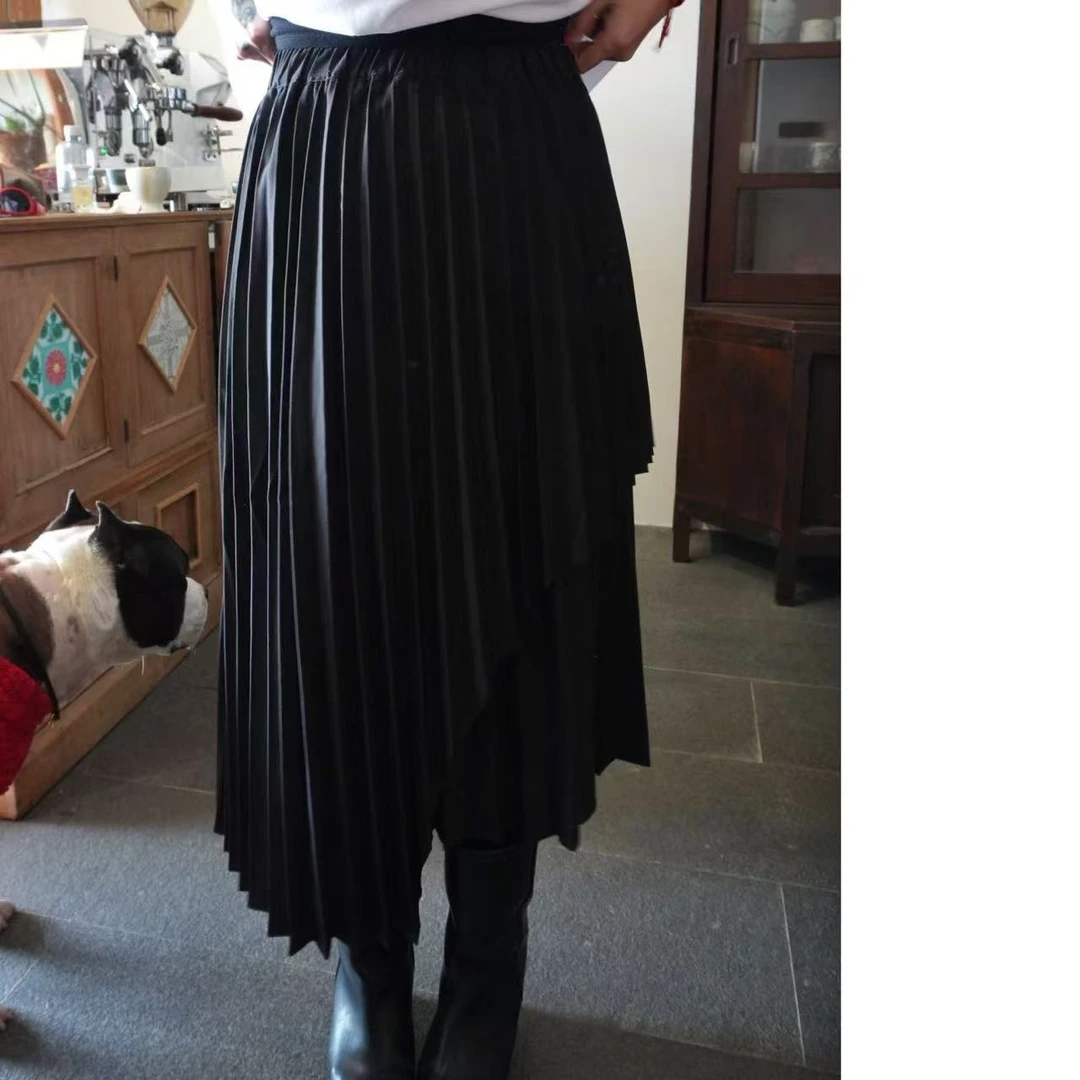 K626波澜叠层半身裙黑色不规则时尚褶皱设计师