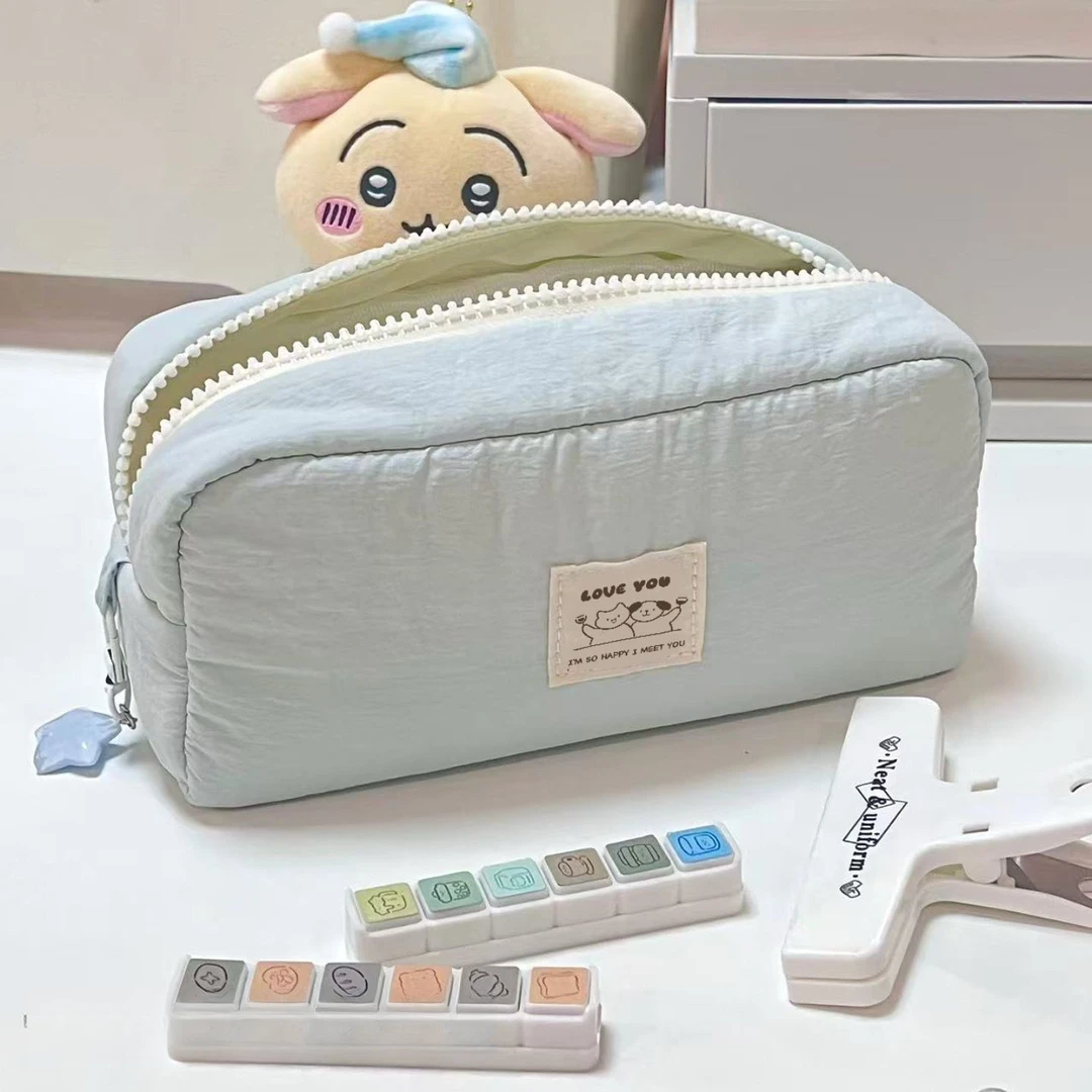可爱蓝色笔袋ins简约学生高颜值文具盒女生女孩铅笔盒文具袋笔袋J