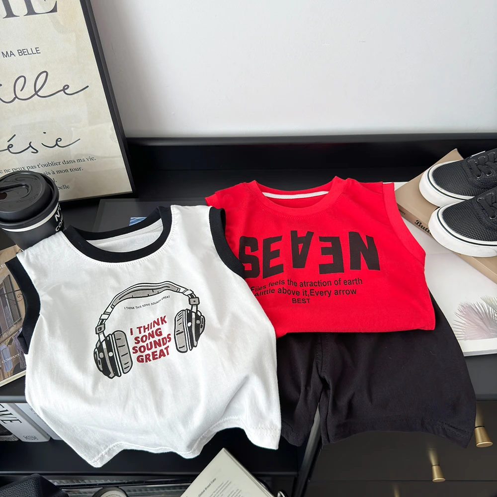 【A类纯棉二件套】儿童背心套装夏季男童韩版宝宝无袖t恤短裤童装