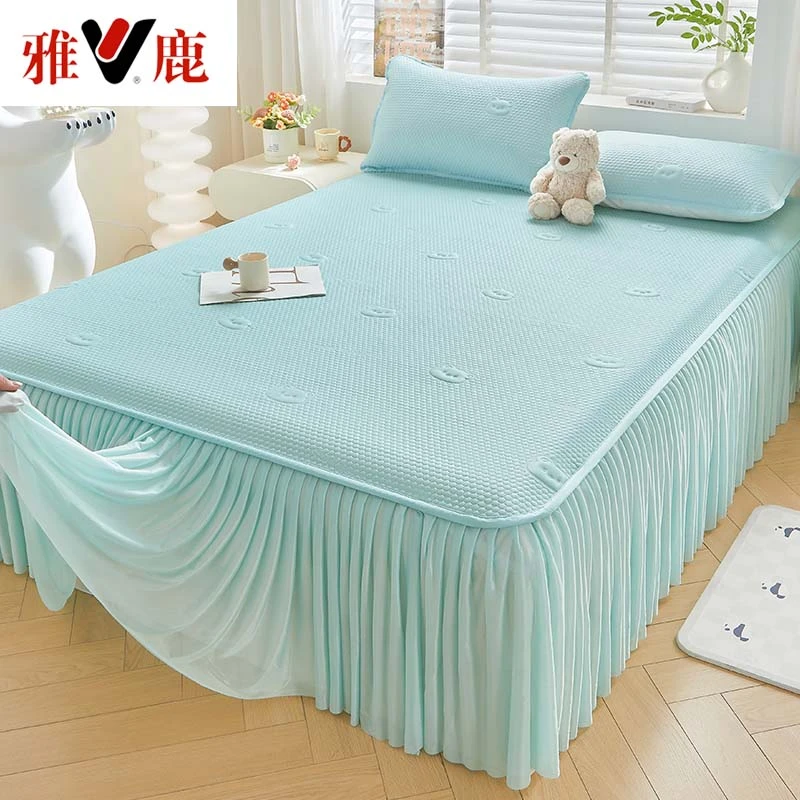 V/雅鹿凉豆豆A类冰丝凉席床裙款可水洗可折叠防滑软凉席透气舒适