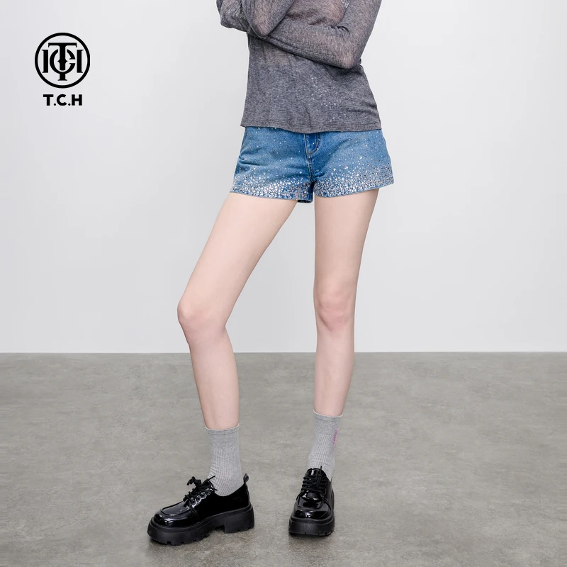 TCH 丹宁时尚潮流修身高腰显瘦烫钻辣妹牛仔短裤女T75B218003