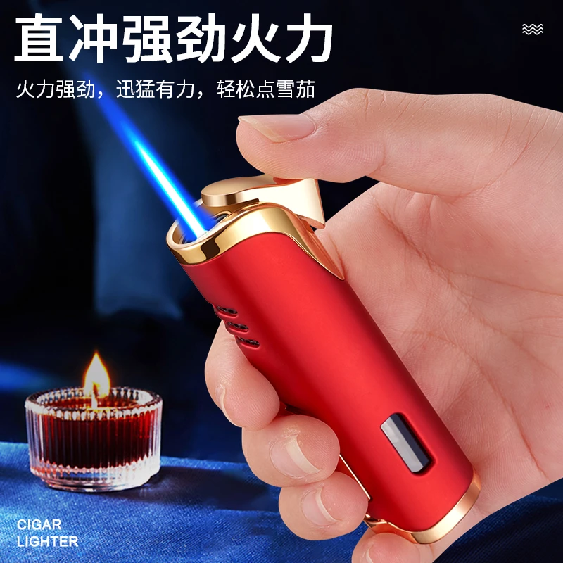 新款雪茄打火机便携充气直冲防风打火机简约商务礼品颜值合金质量