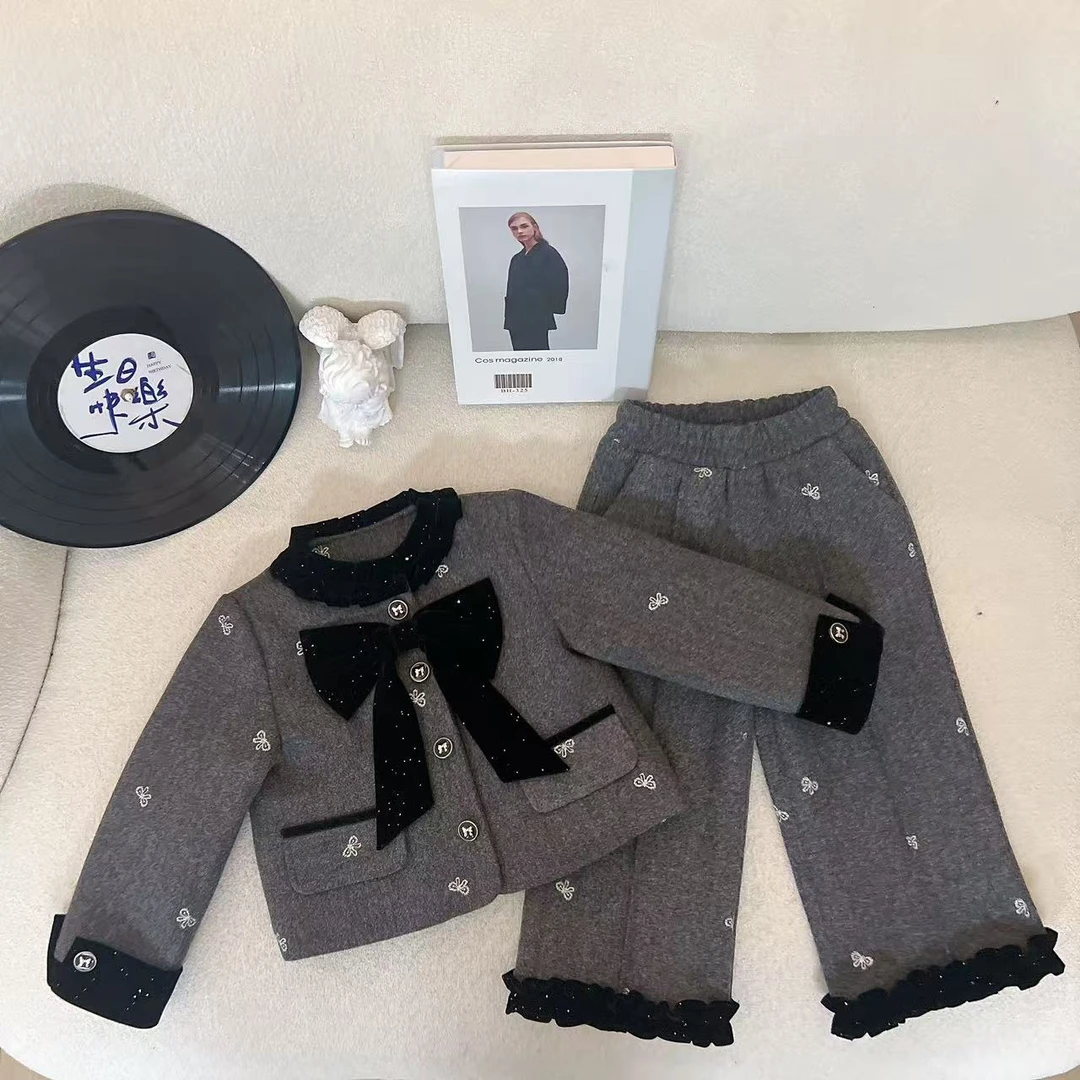 女童套装2025秋冬季新款女宝宝萝莉时尚蝴蝶结套装