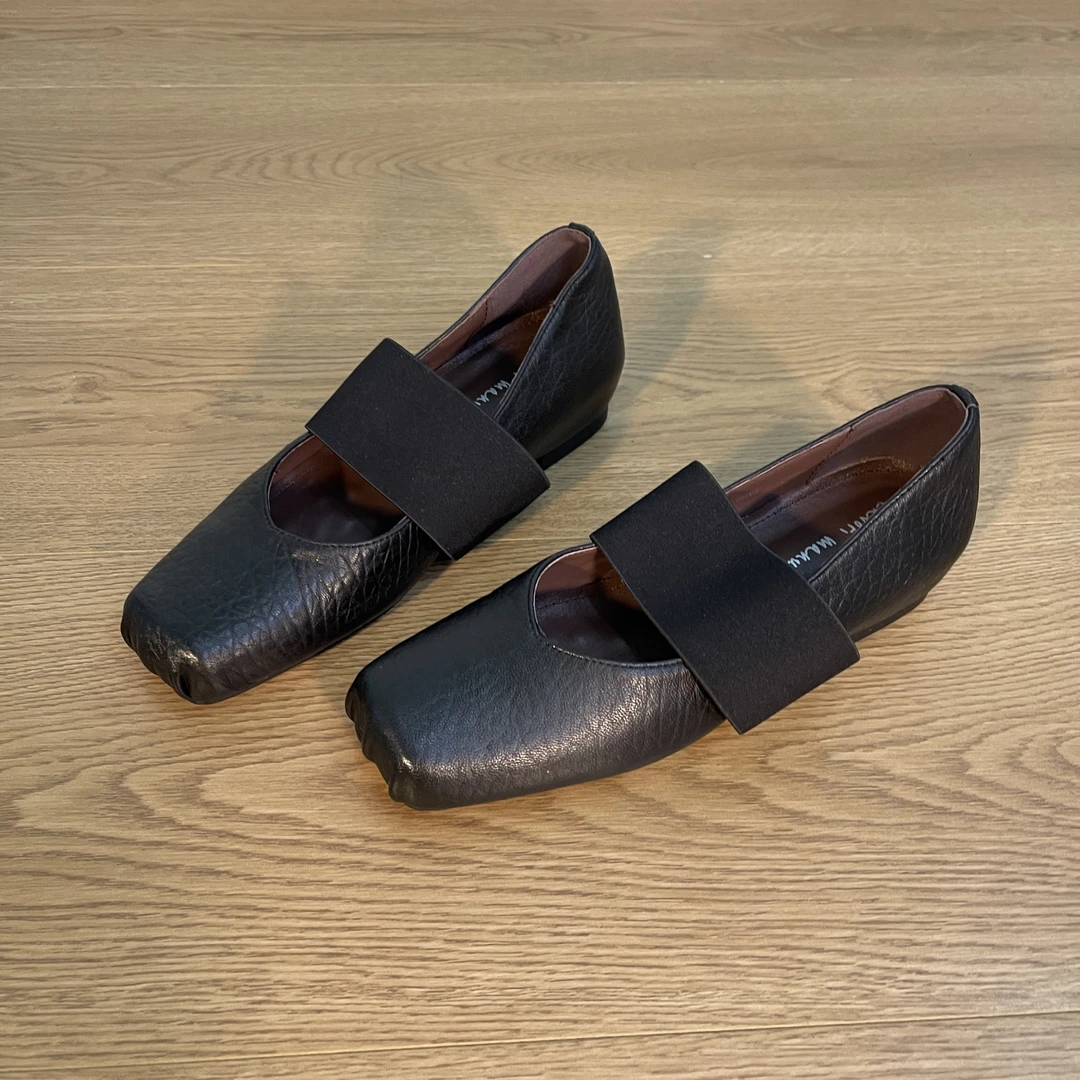 单鞋复古里外全头层新款大象纹面料平底芭蕾舞单鞋女鞋