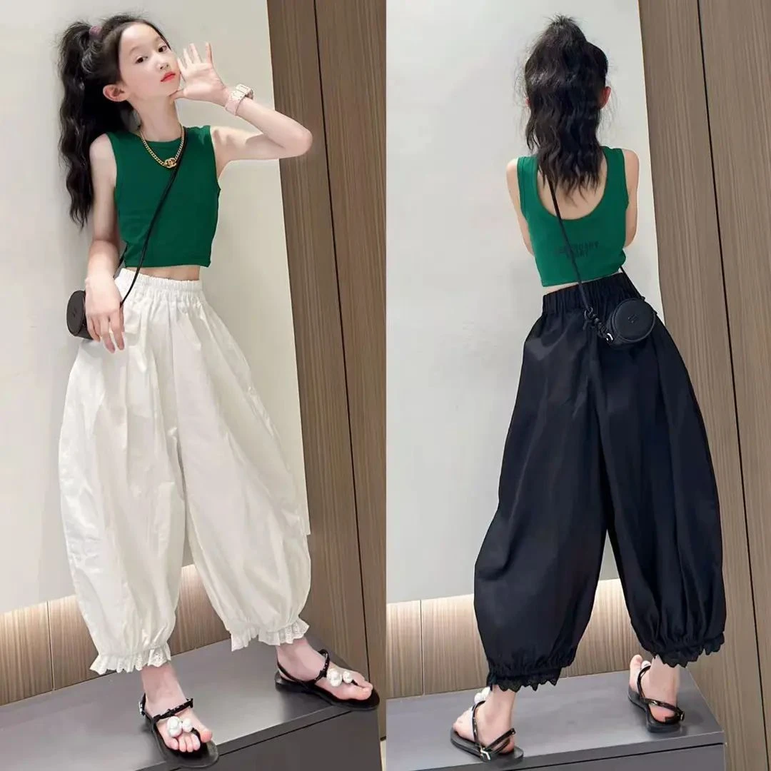 女童夏季套装2025新款儿童洋气无袖背心夏装女孩百搭束裤两件套