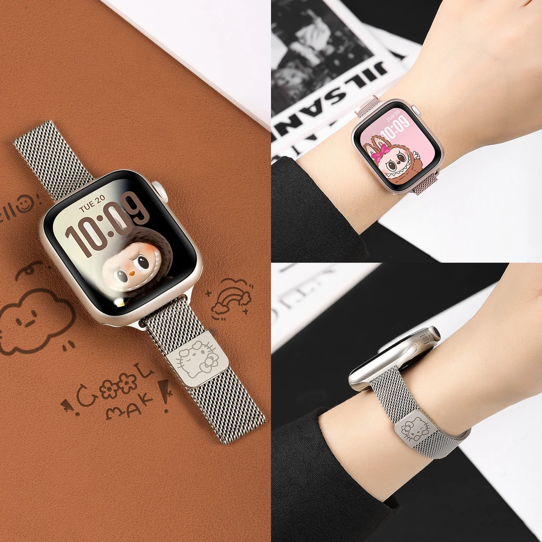 适用苹果s10表带三丽鸥kitty金属磁吸扣iwatchs9高级感夏天女新款