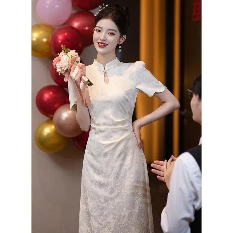 FAVMARTHA香槟色旗袍敬酒服新娘新中式订婚礼服领证登记连衣裙结