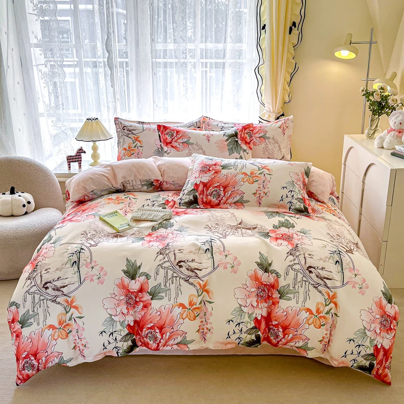 【免费试睡15天】秋季新品轻奢风有机亲肤铂金棉软糯四件套牡丹之花