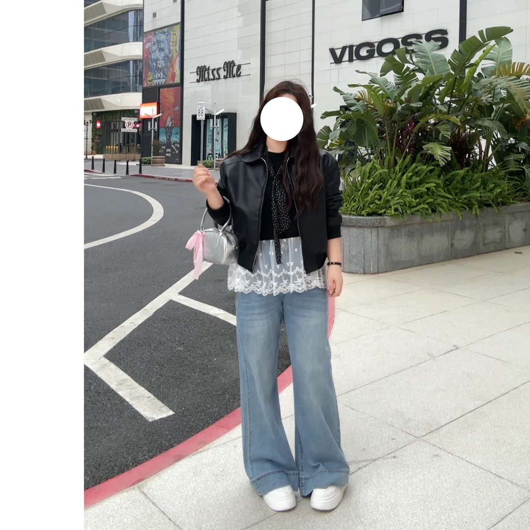 6670#高腰高弹阔腿牛仔裤女宽松秋季新款高端直筒裤子女