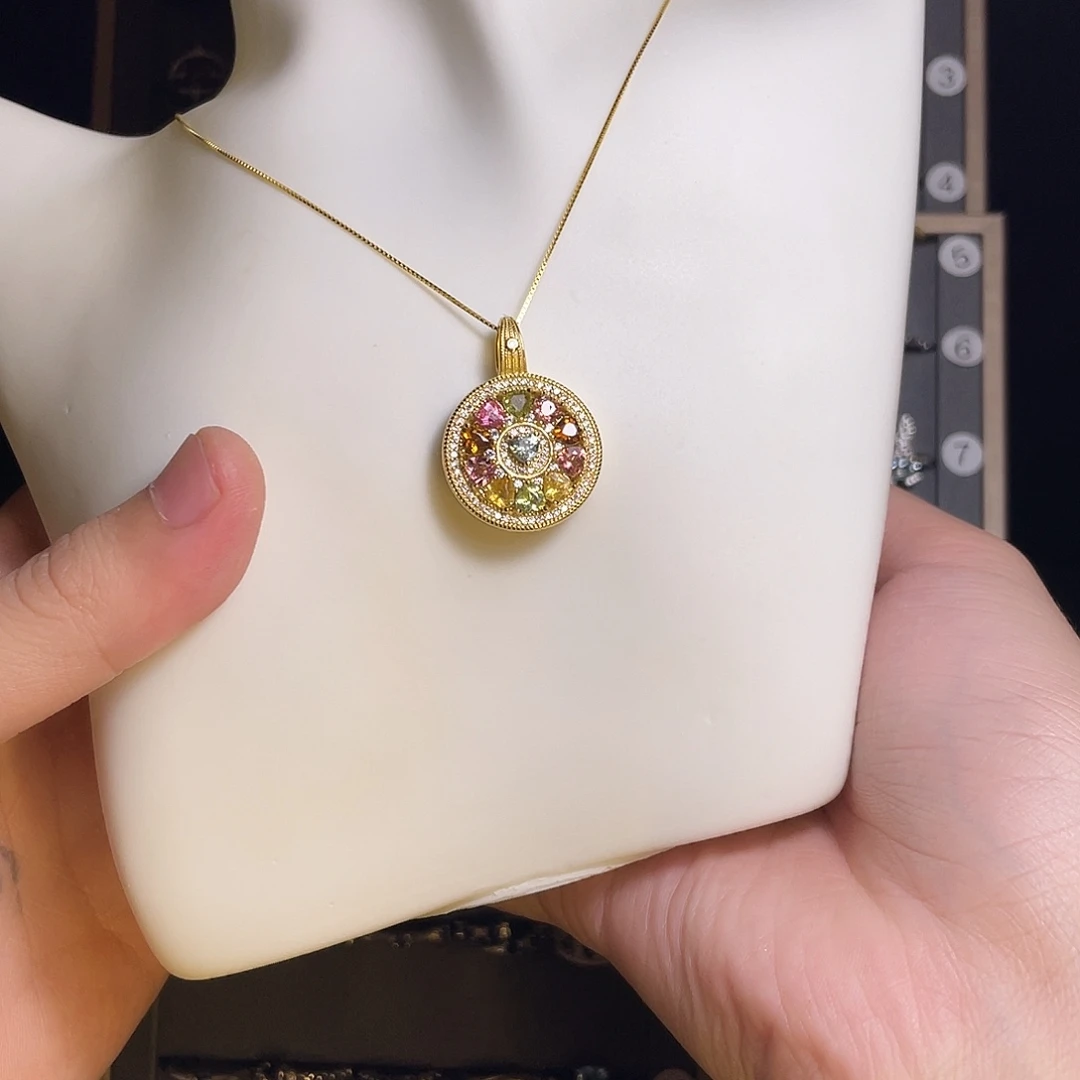 银S925镶嵌碧玺吊坠(赠链)