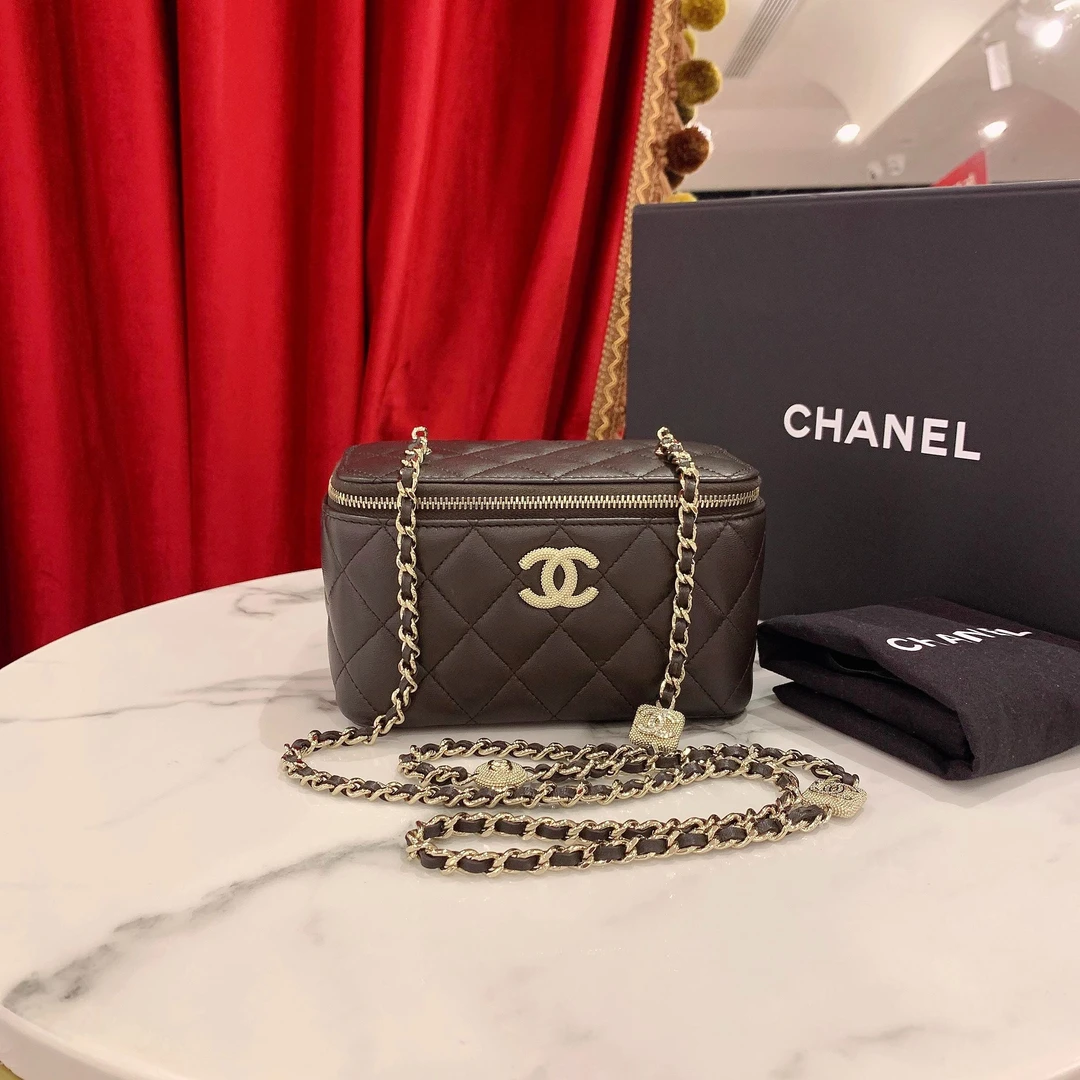 95新 Chanel/香奈儿 GGS香奈儿24K长盒子深咖金扣羊单肩72071776