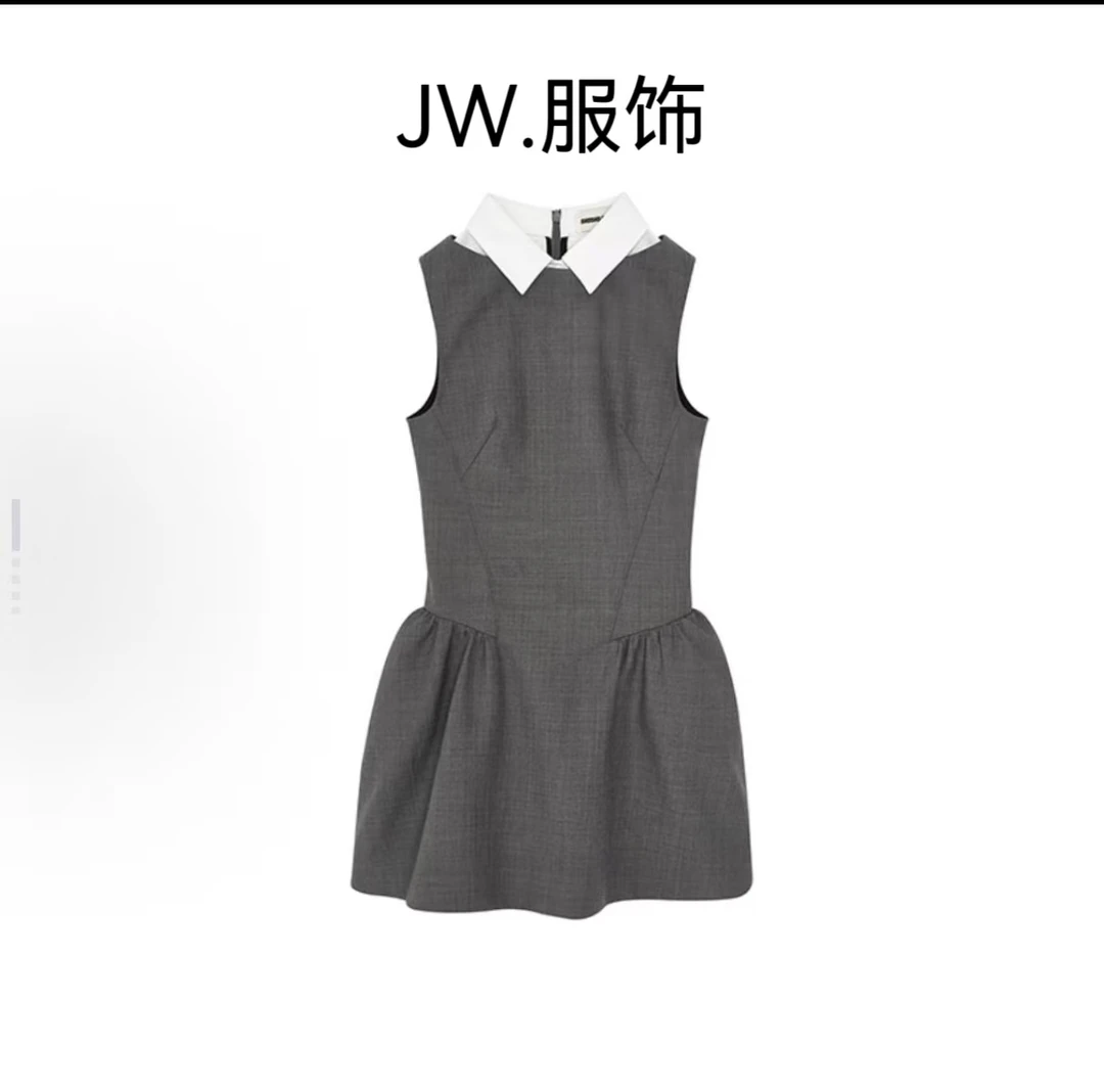 【JW.公主早茶】SHUSHU家时尚甜美拼色衬衫领无袖连衣裙女款