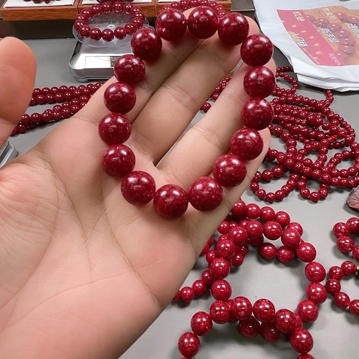 天然辰砂慕**男半玉化12毫米珠子18颗