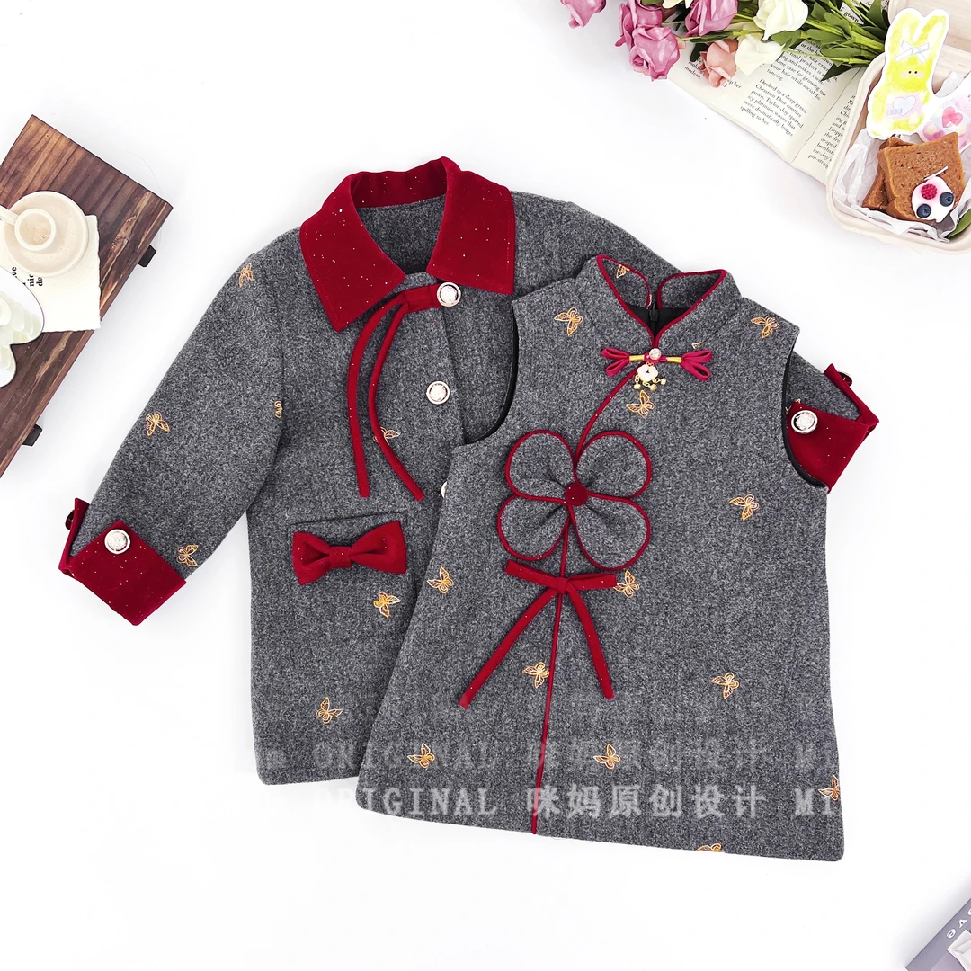 【花蝶灰】女童灰色系重工年服款式冬季时髦套装5Q783HUI