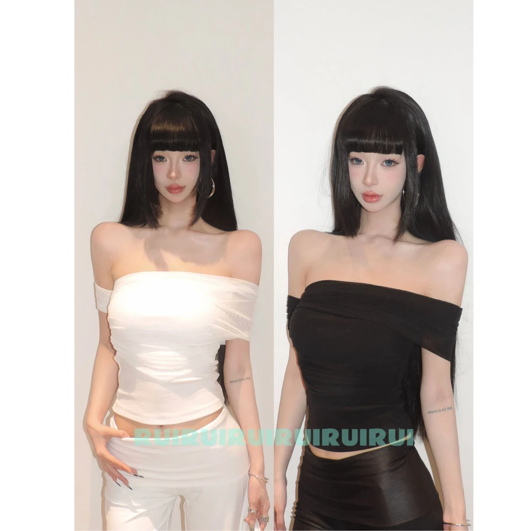 【RUI】一字肩短袖夏季设计感修身气质短款显瘦露肩上衣D0130