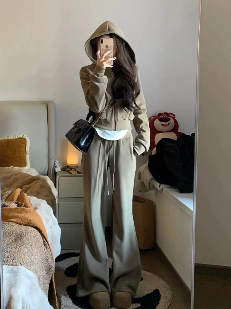 韩系高级感休闲运动服套装女春秋学生宽松显瘦连帽卫衣时尚两件套