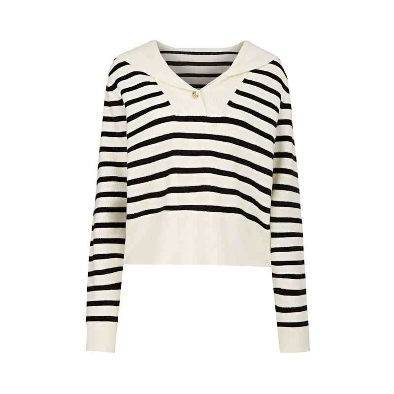 【陈大可专属】圣迪奥宽松复古连帽撞色条纹短款针织衫S241Z3505